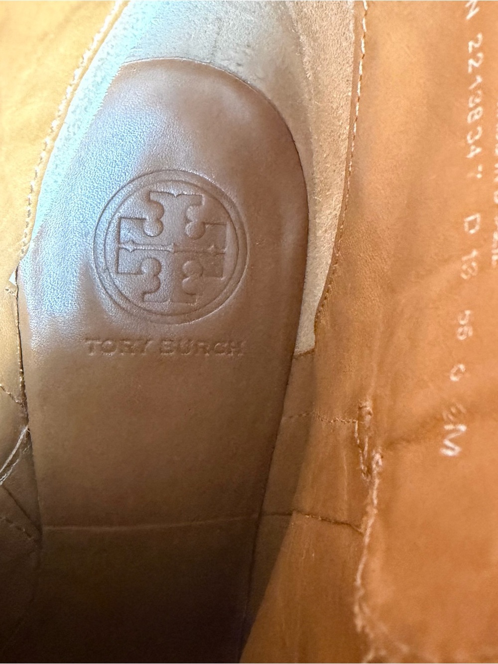 Tory Burch “Sabe” Suede Block Heel Booties with Gold Logo - Picture 2 of 9